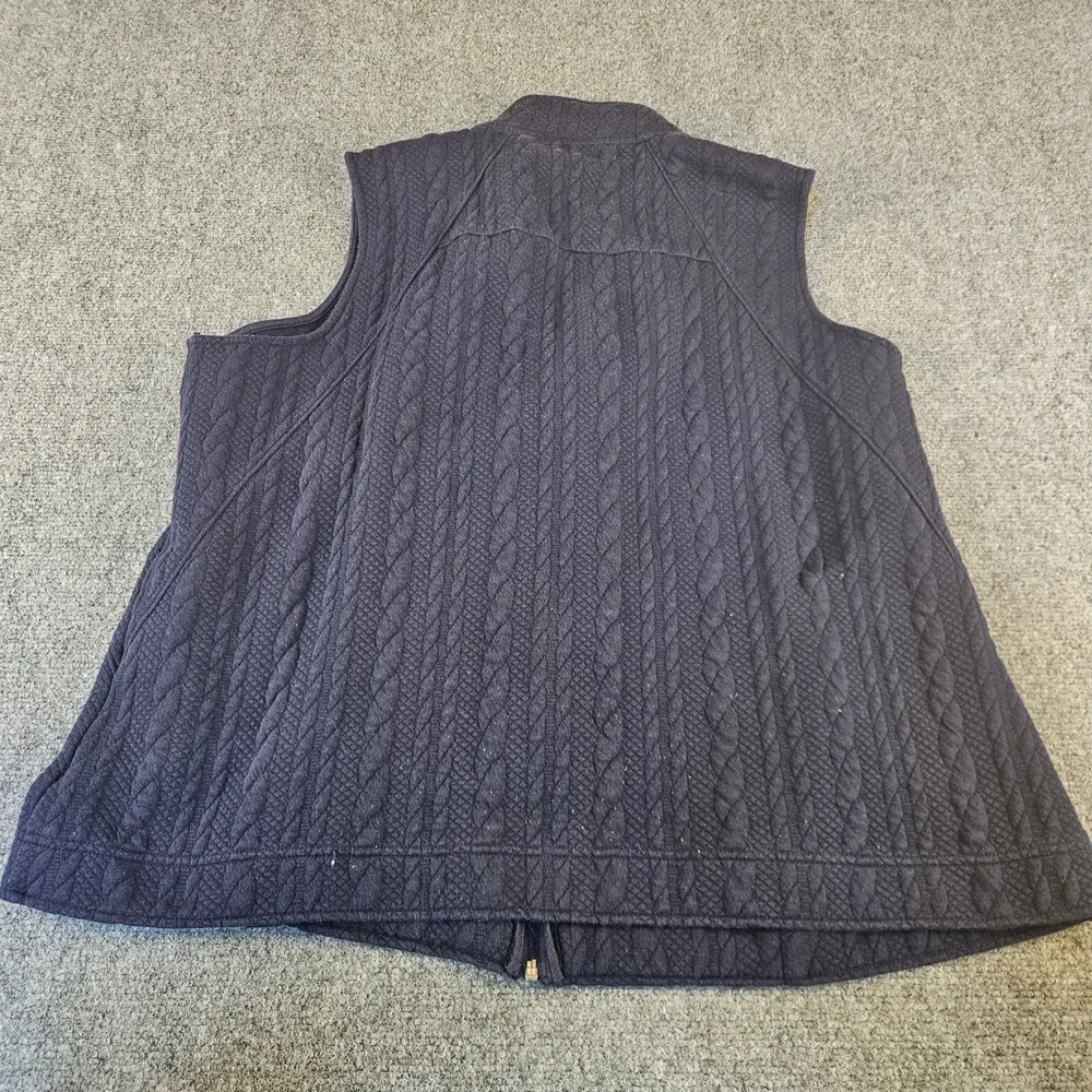 Kim Rogers Curvy Navy Blue Quilted‎ Cable Knit Full Zip Vest Plus Size 1X